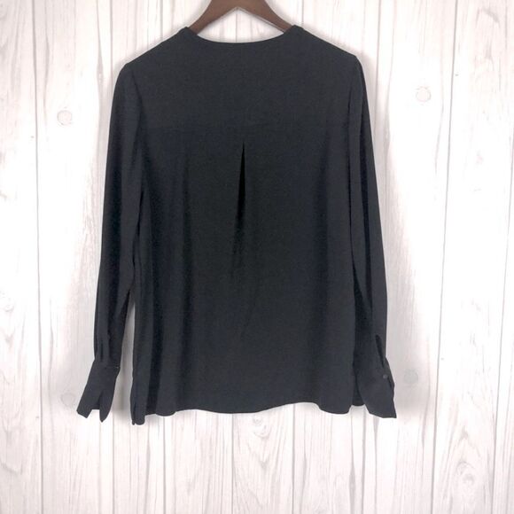 August 1 Eight Blouse Top Long Sleeve Keyhole Black Blue L - Picture 5 of 6